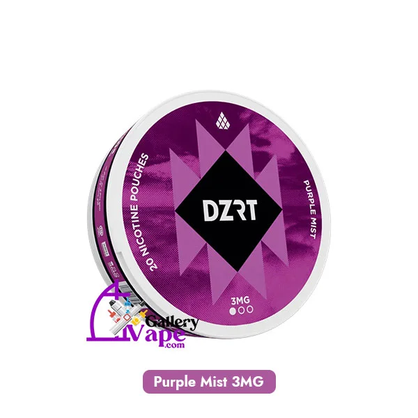 DZRT Purple Mist 3 mg nicotine pouch in Dubai evening scene